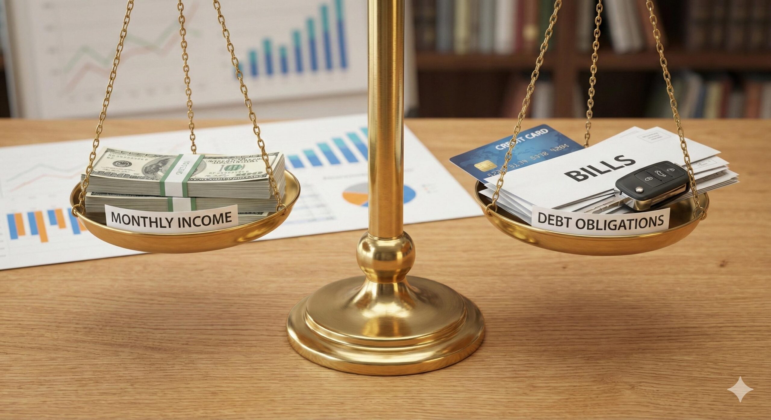 Balancing monthly income against debt obligations for loan approval.