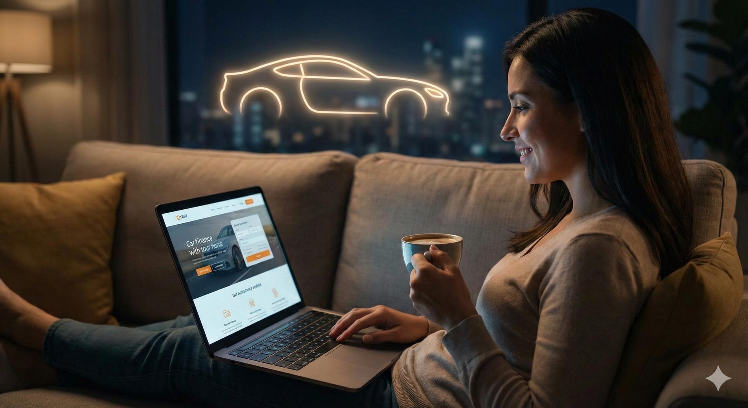 Person applying for 247 car finance online at night.