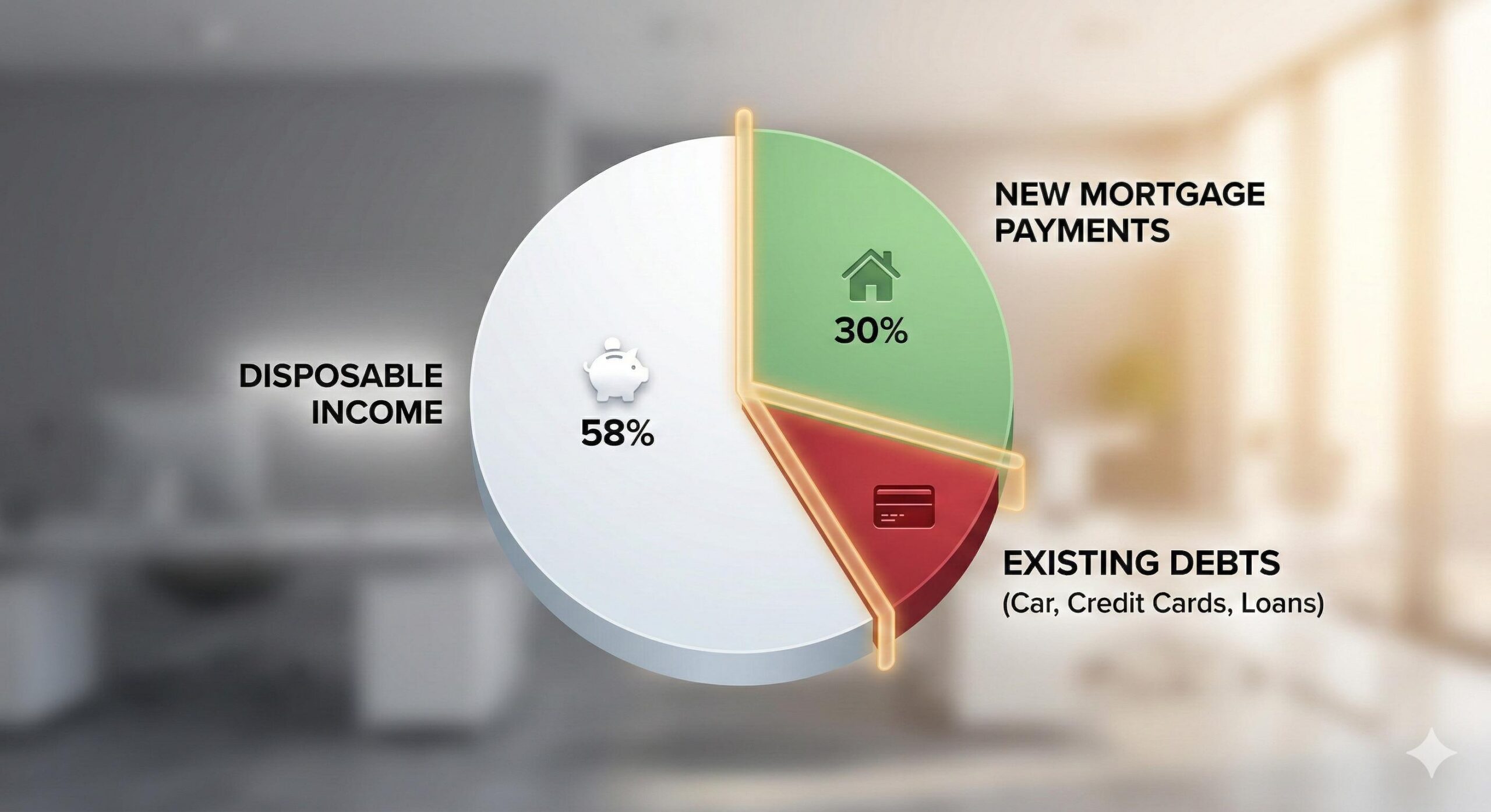 3D pie chart visualizing the components of Total Debt Service ratio versus remaining disposable income.