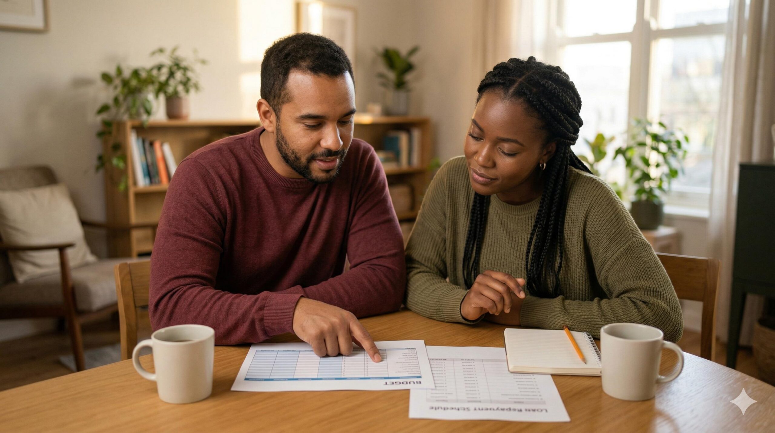 A couple reviewing their structured budget plan for confident and responsible borrowing.