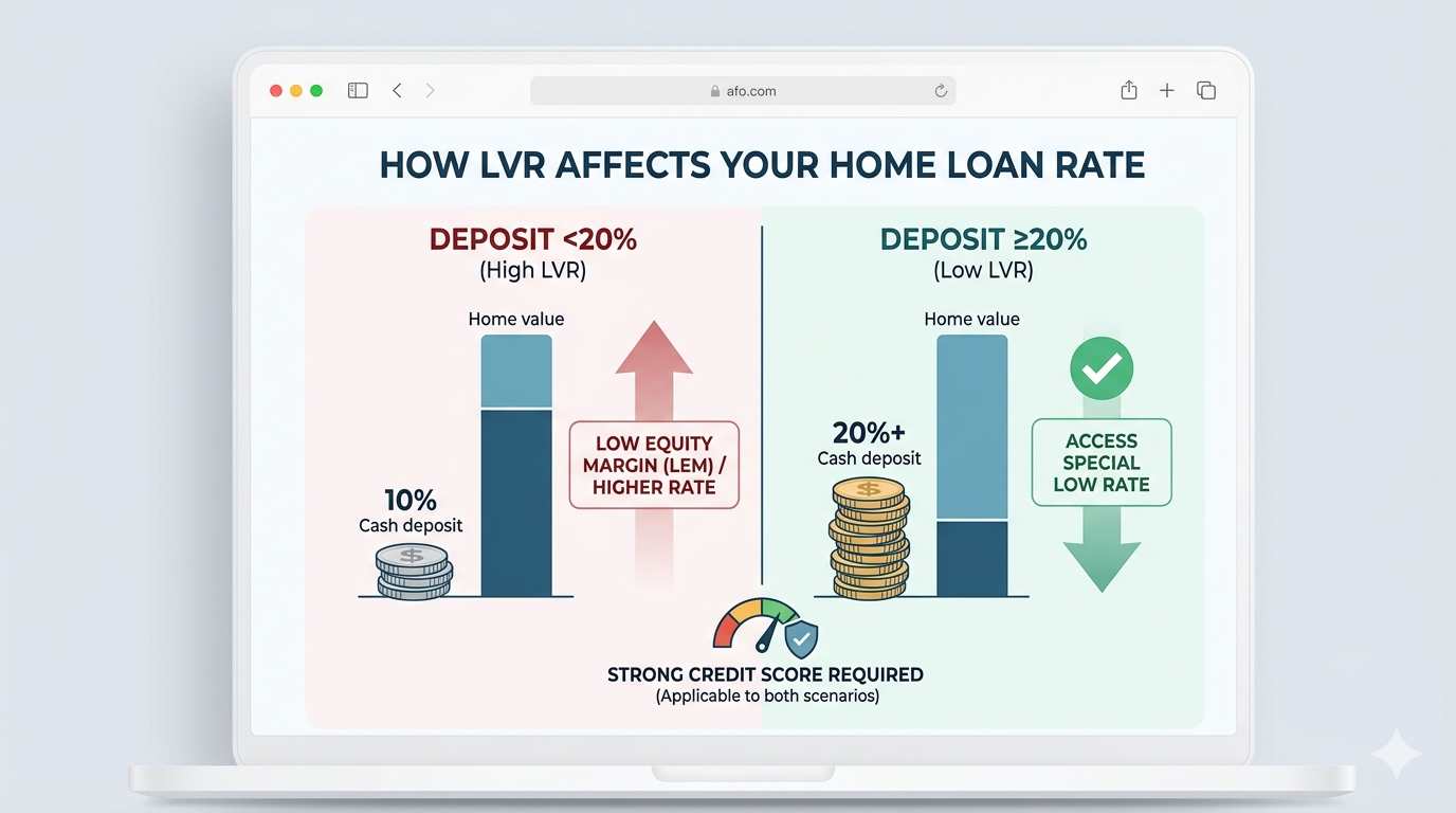 Chart showing how Loan-to-Value Ratio (LVR) affects interest rates and margins.
