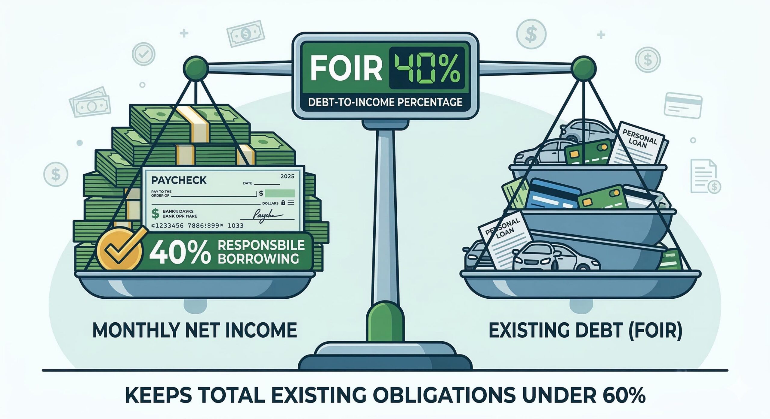 FOIR balance scale for loan approval.