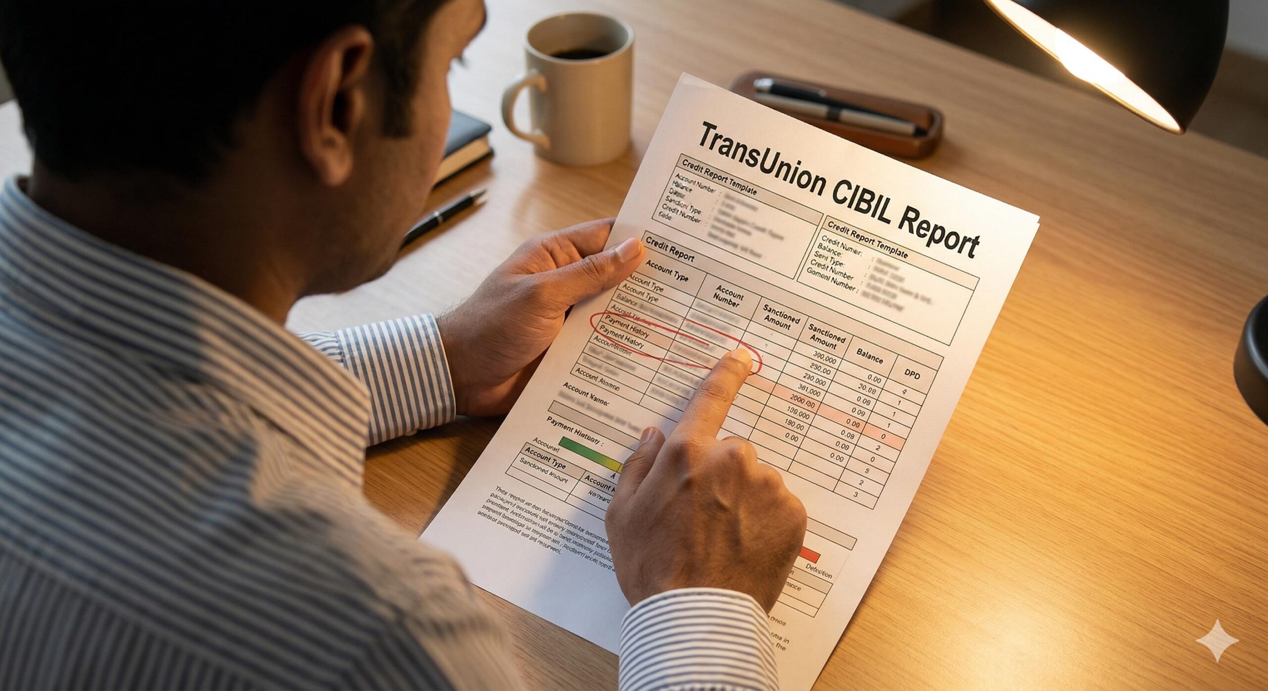 A borrower conducting a detailed review of their printed CIBIL report to identify and dispute potential errors.