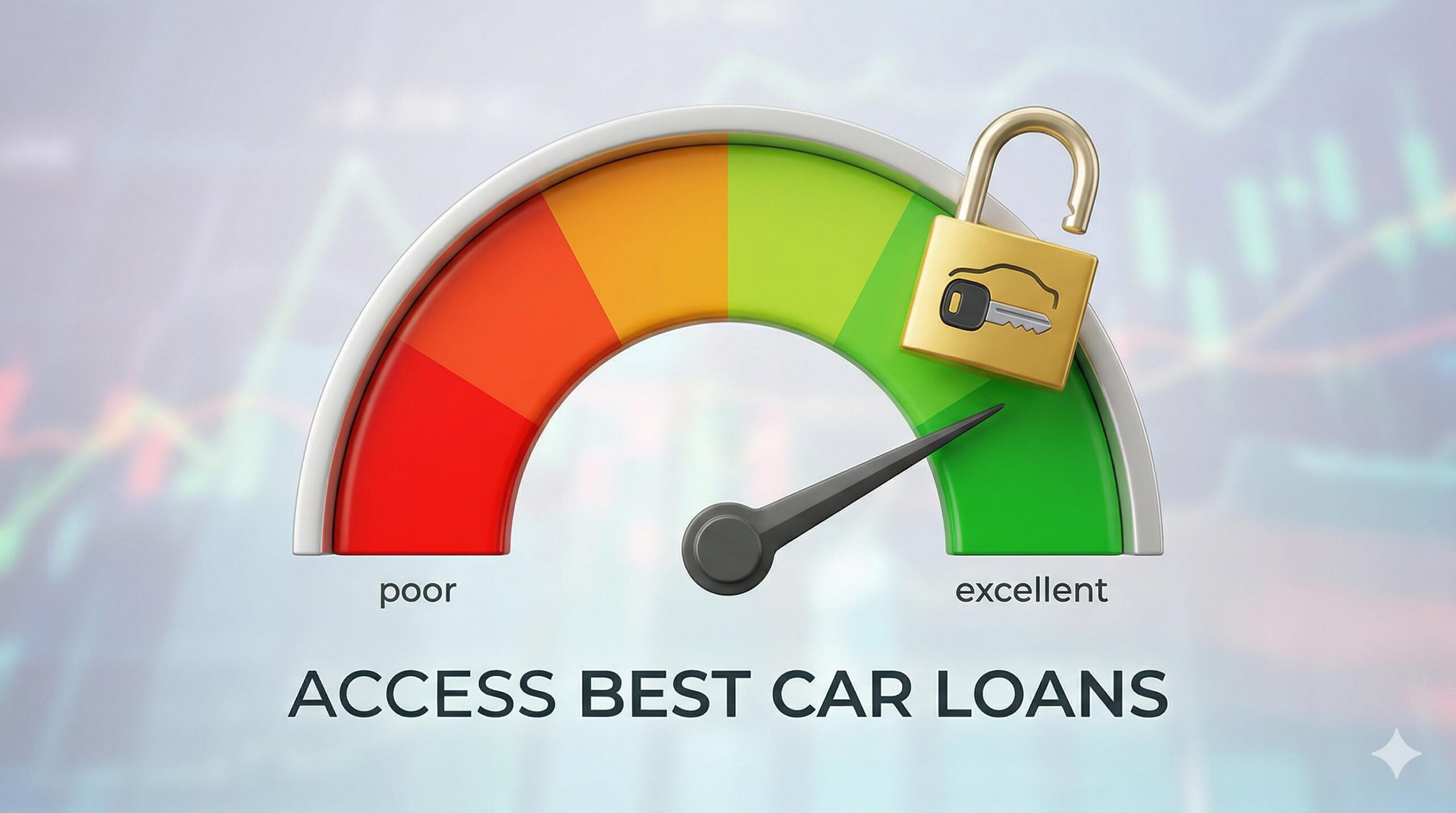 A credit score meter pointing to the excellent range, with a padlock icon labeled _BEST RATES UNLOCKED._