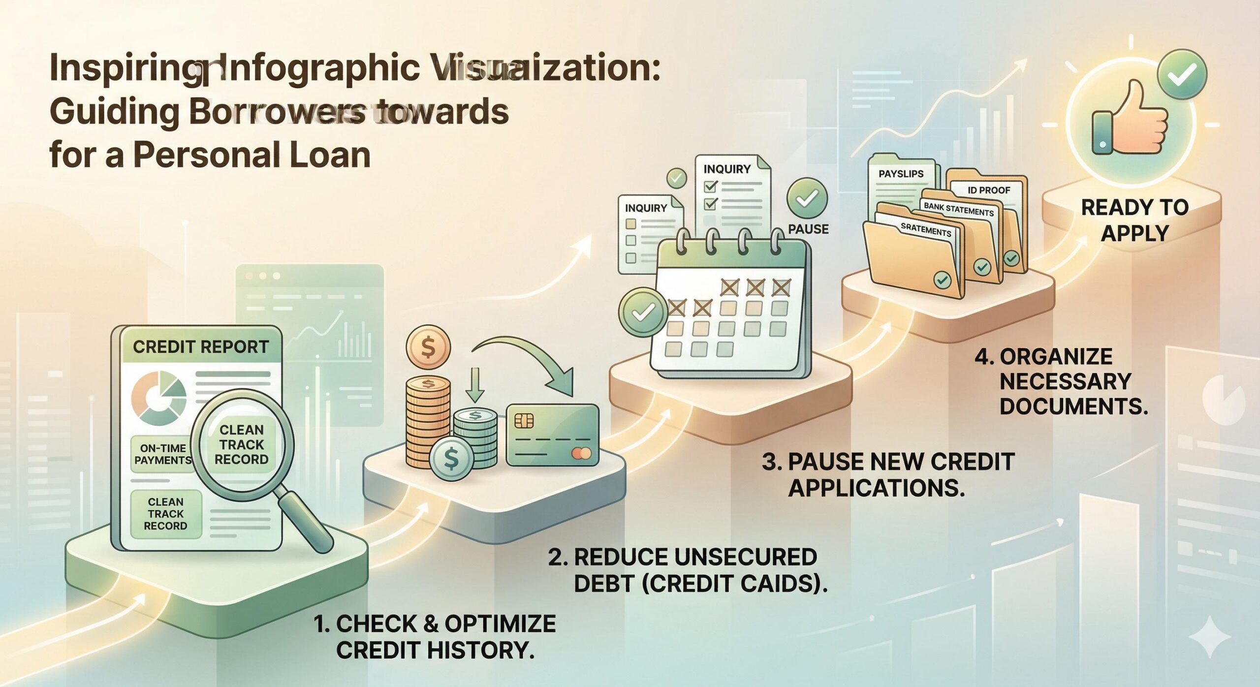 A visual four-step roadmap for improving loan application chances.
