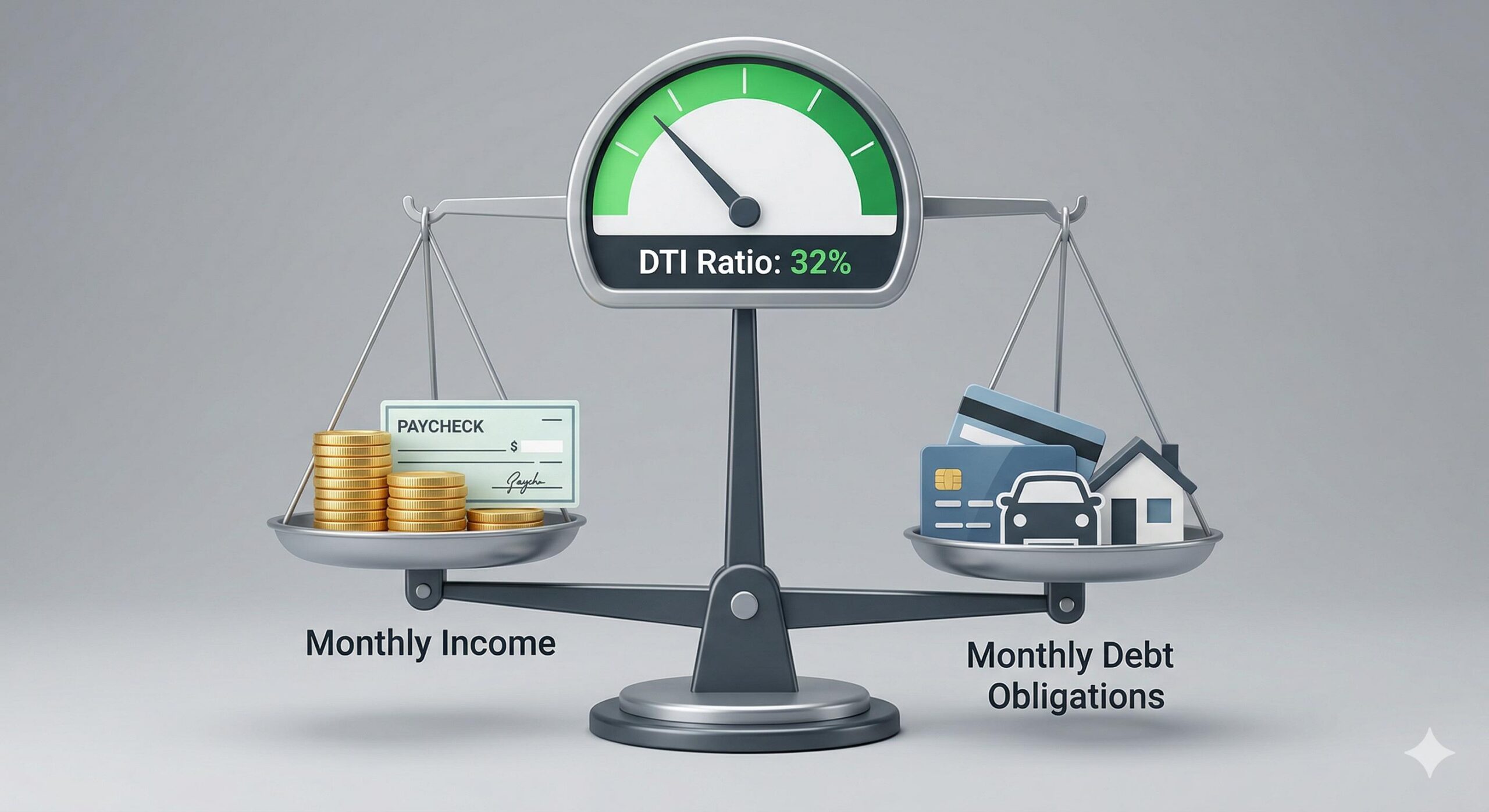 An infographic illustrating the balance between monthly income and monthly debt.
