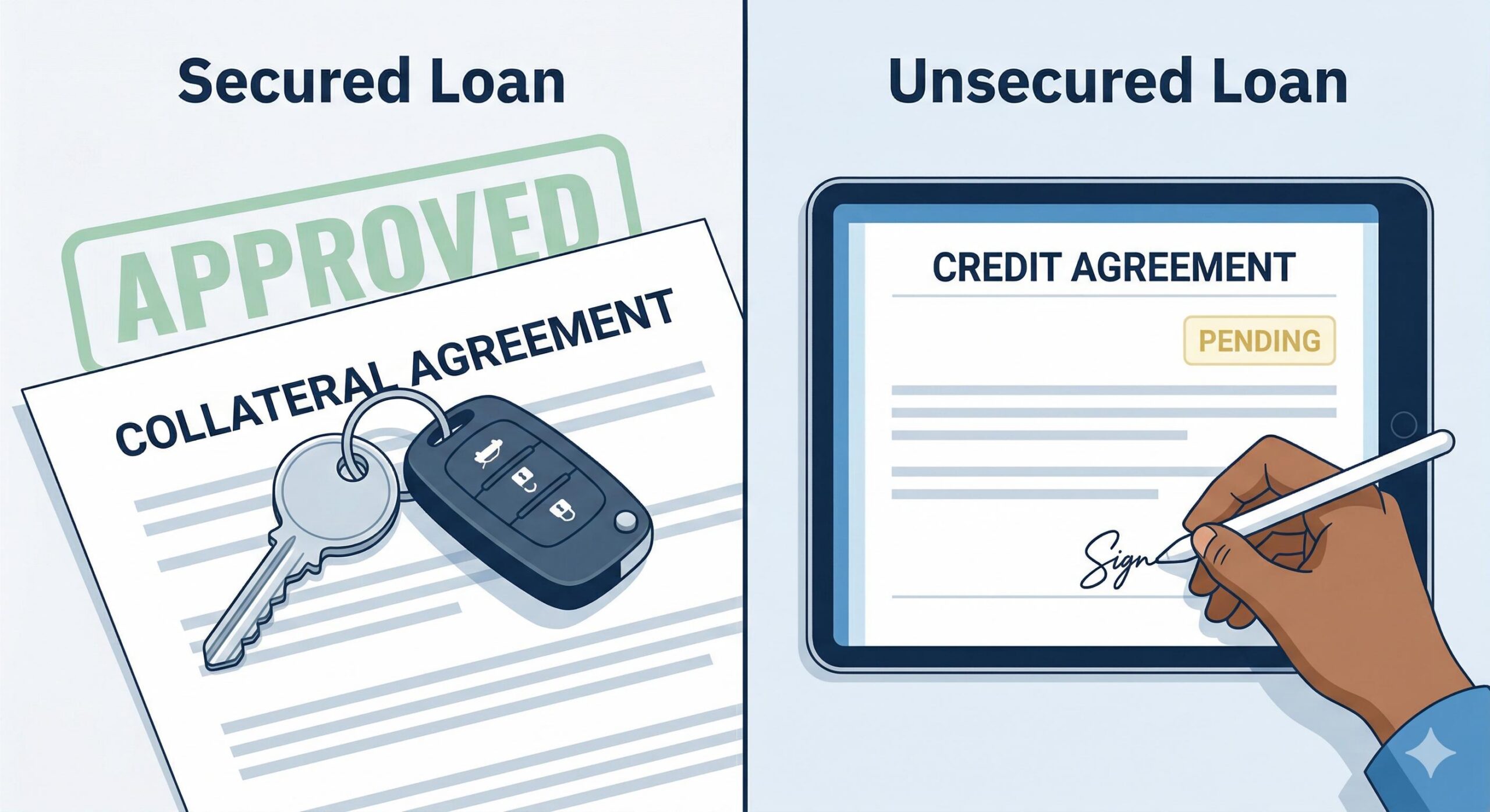 Comparison visual of secured loans vs unsecured loans.