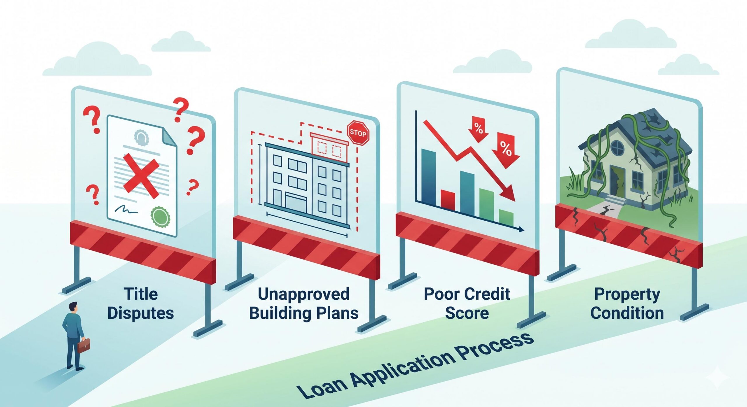 Graphic illustrating common reasons for a loan against property rejection.
