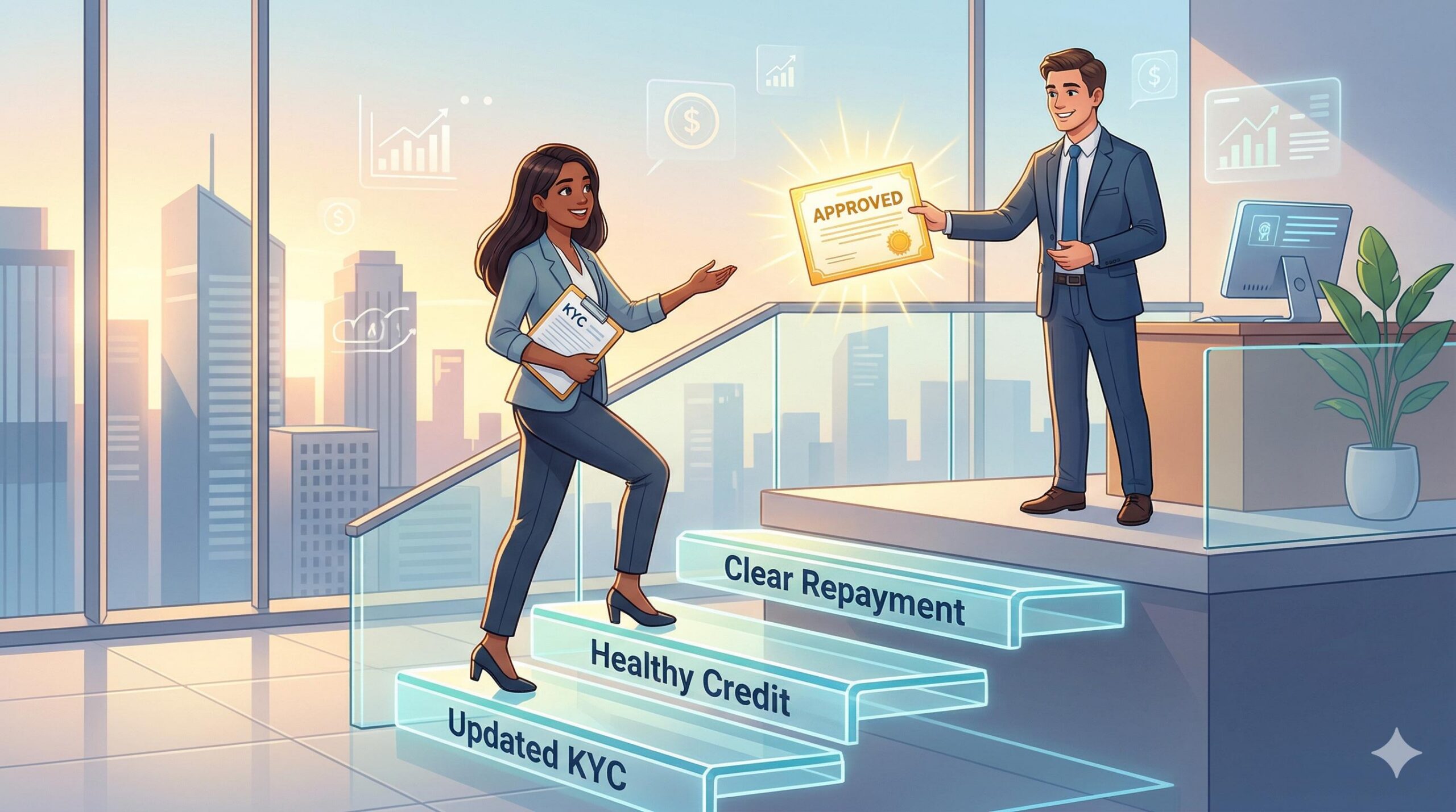 Illustration of a borrower following a clear path to loan approval.
