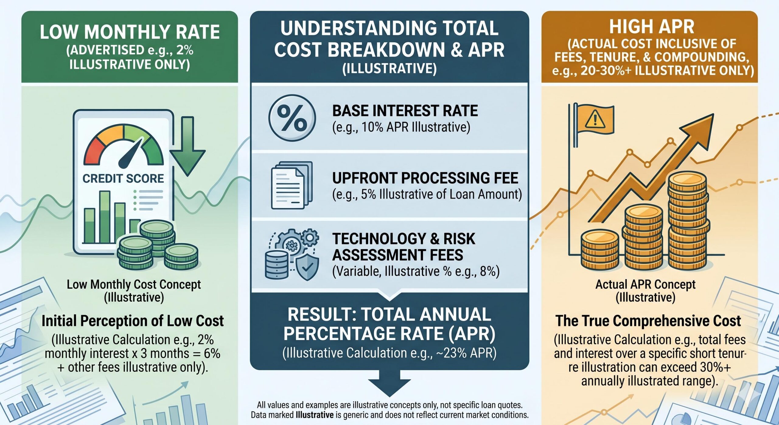 Infographic breaking down total digital loan cost into principal, interest, and