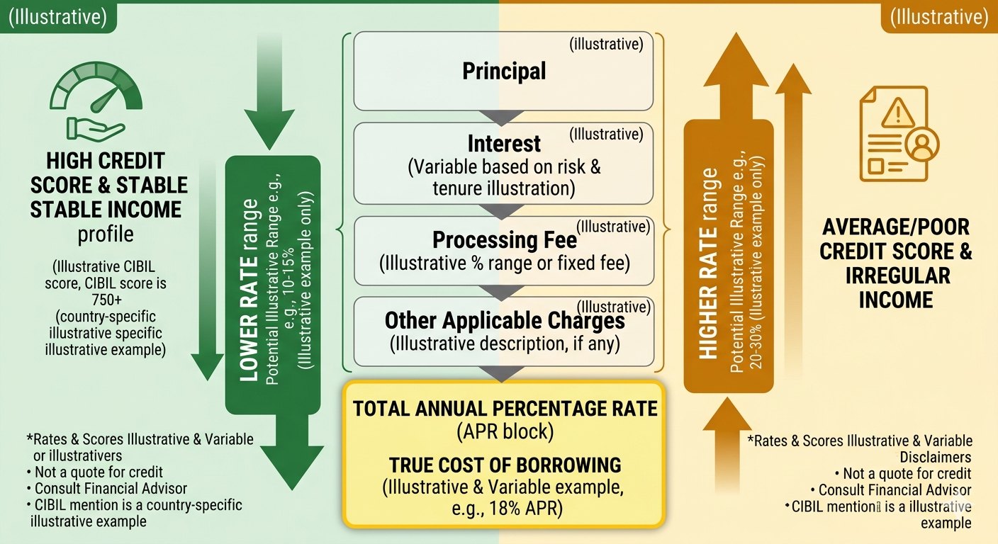 Infographic visually explaining risk-based interest rate principle and total APR components.