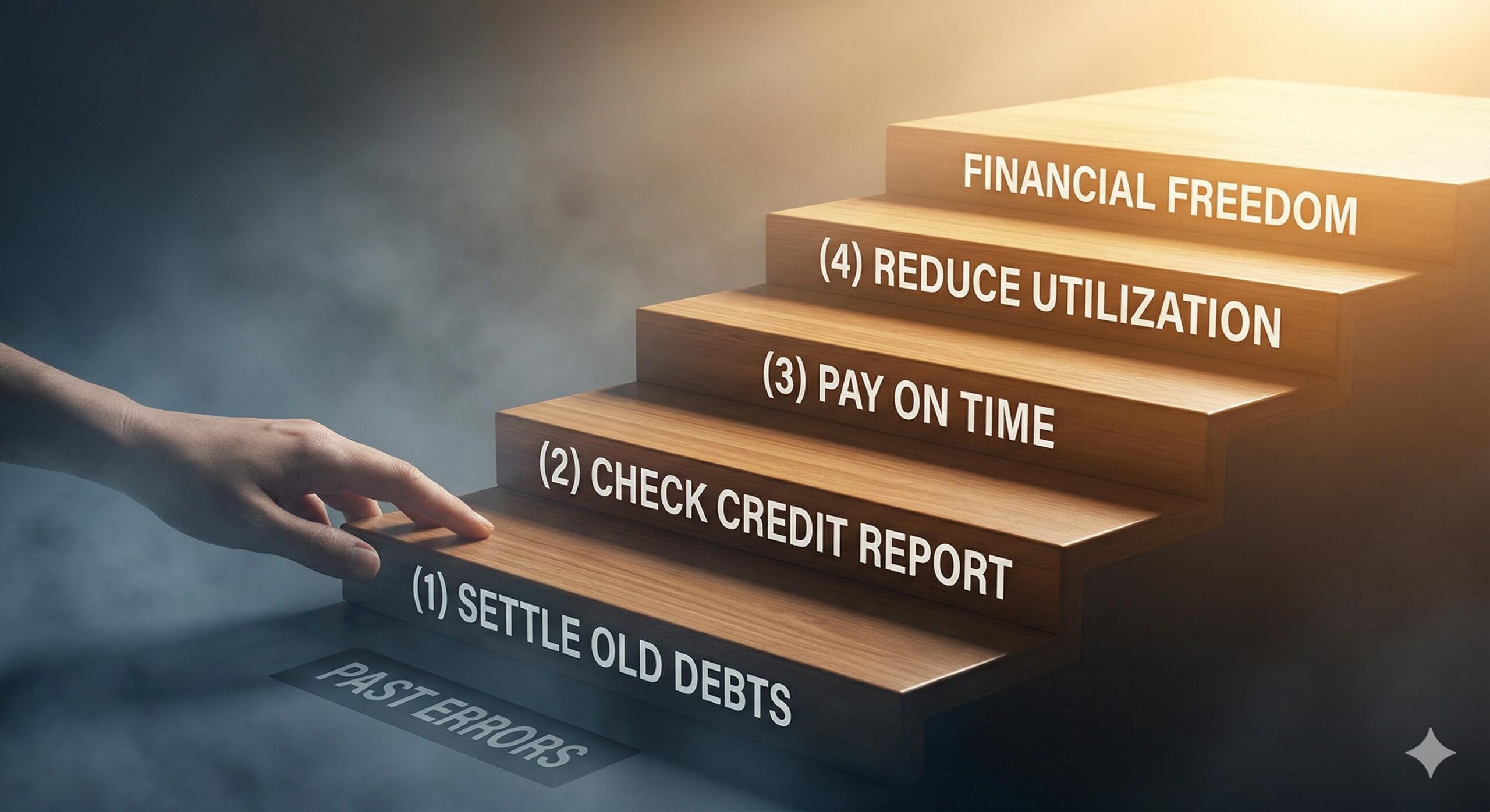 Steps visualizing the roadmap to rebuild credit status.