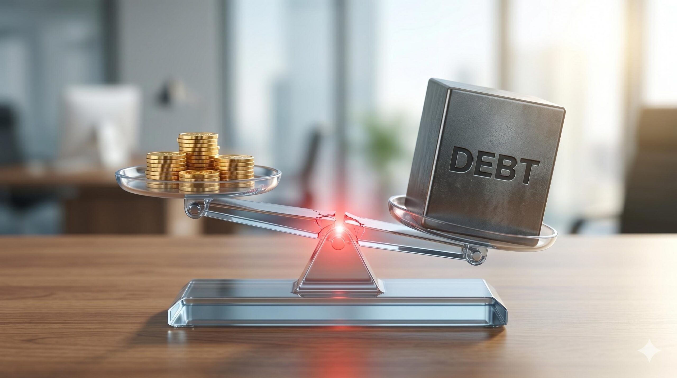 A balance scale illustrating how high monthly debt outweighs income.