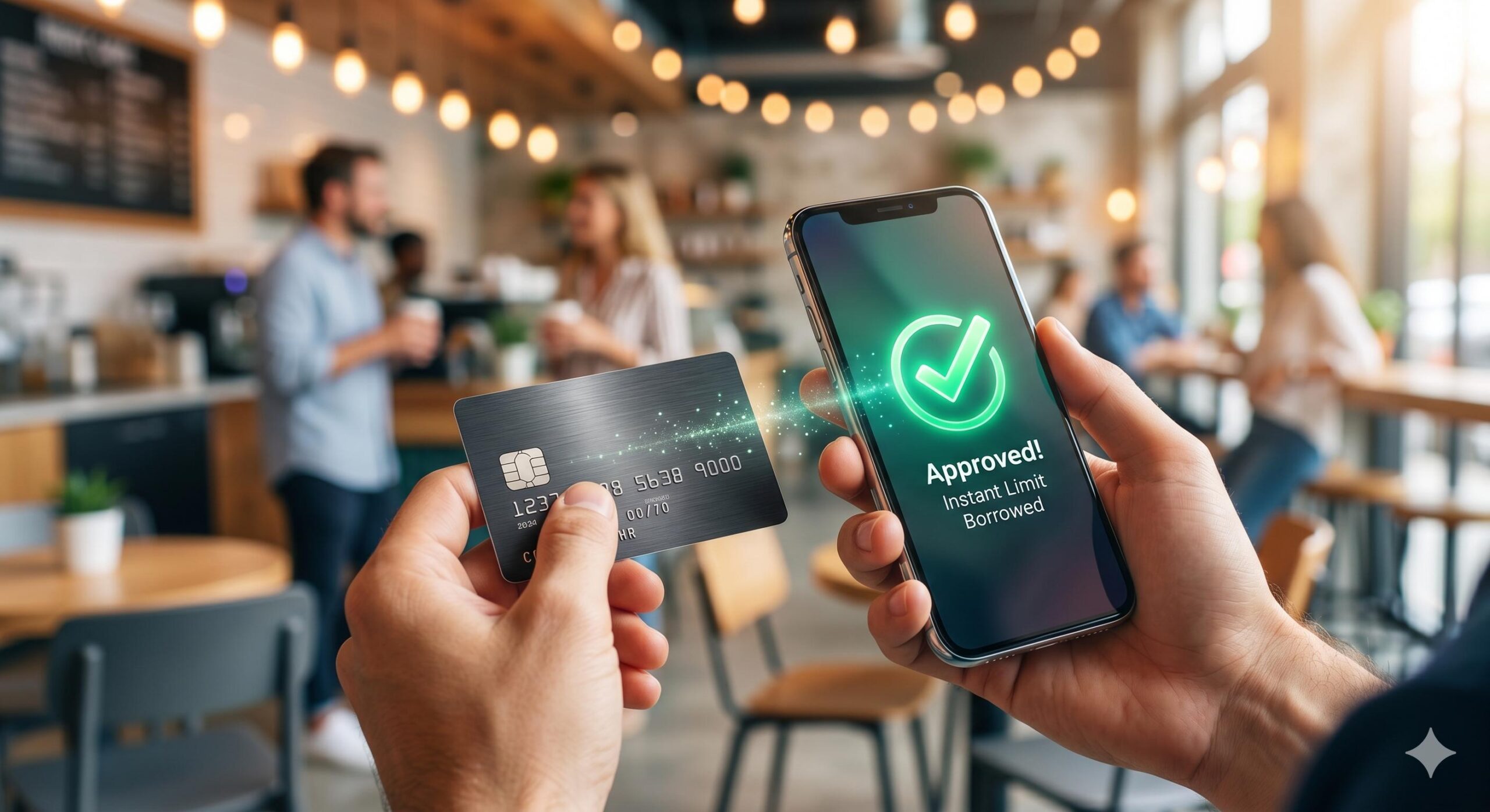 A person receiving instant credit card loan approval on a smartphone.