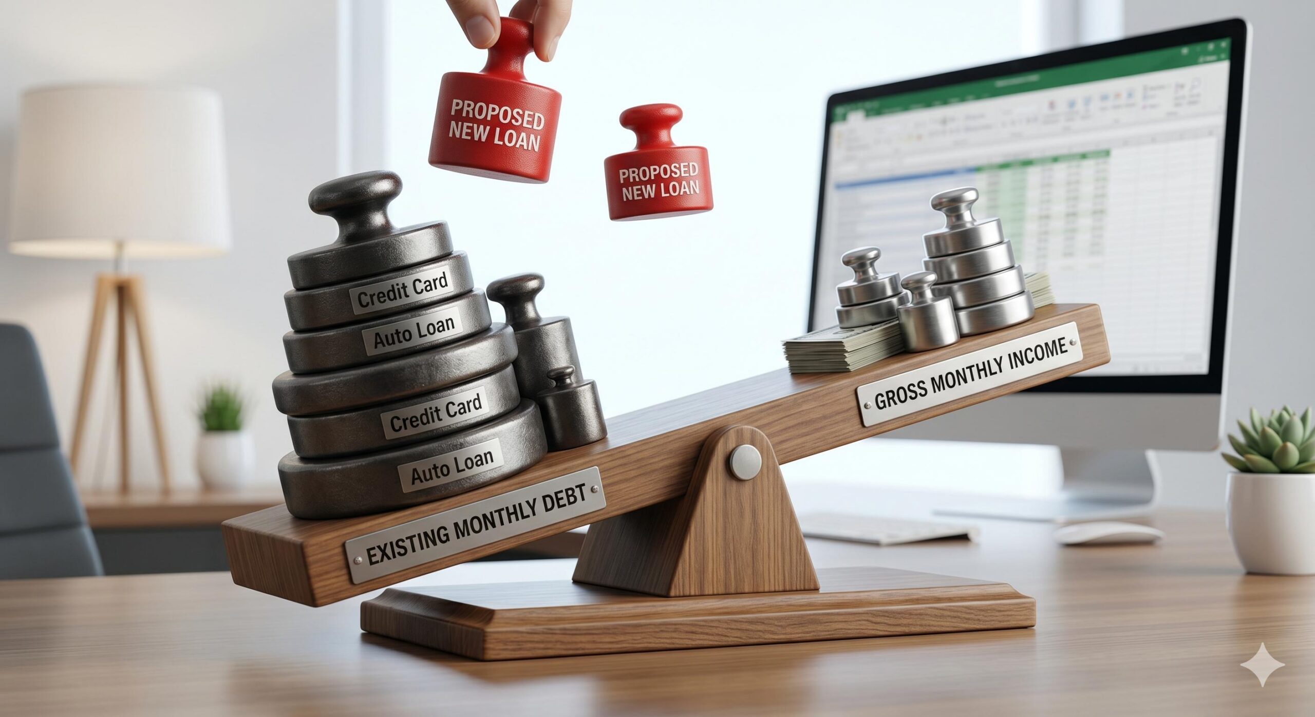 A visual representation of a high Debt-to-Income ratio unbalancing a borrower's finances.