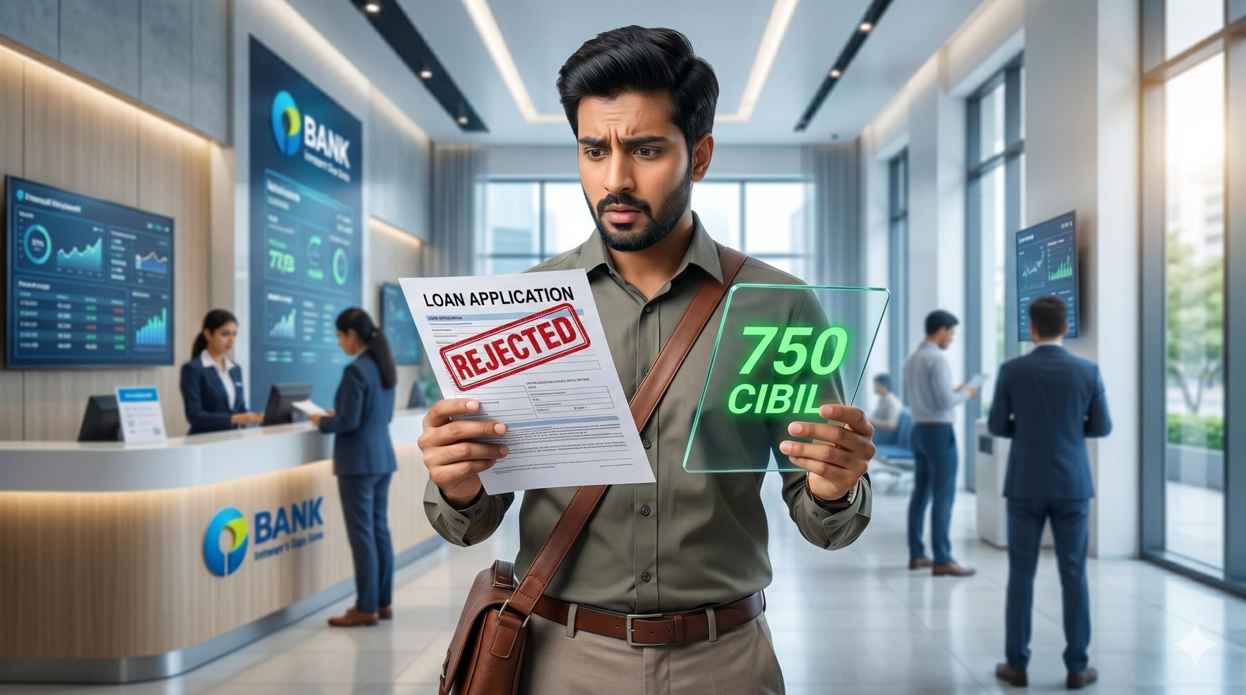 A young Indian man is confused as his loan is rejected