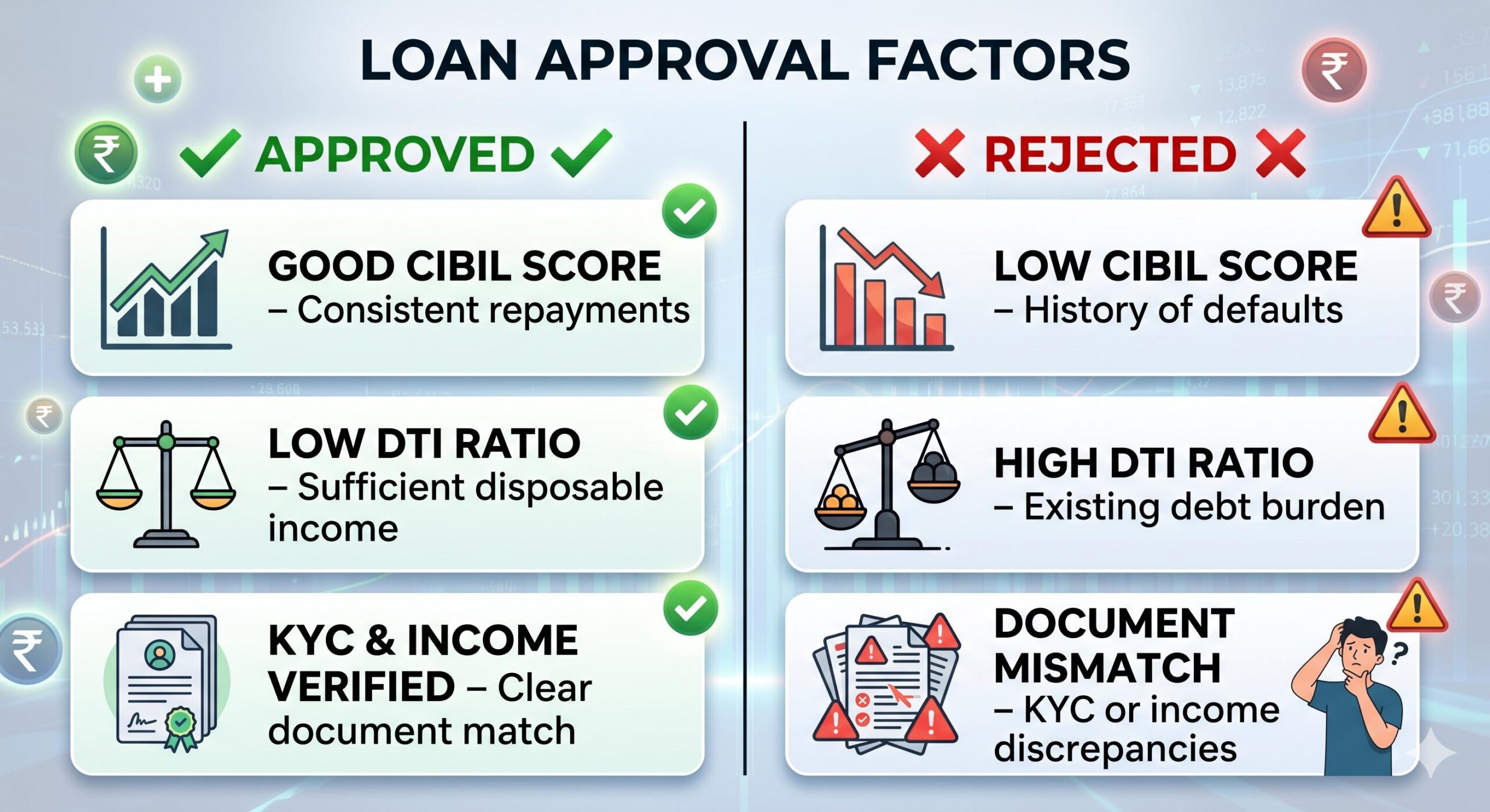 Approval and rejection checks comparison Additional Conceptual Visuals (Simpler Illustrations)