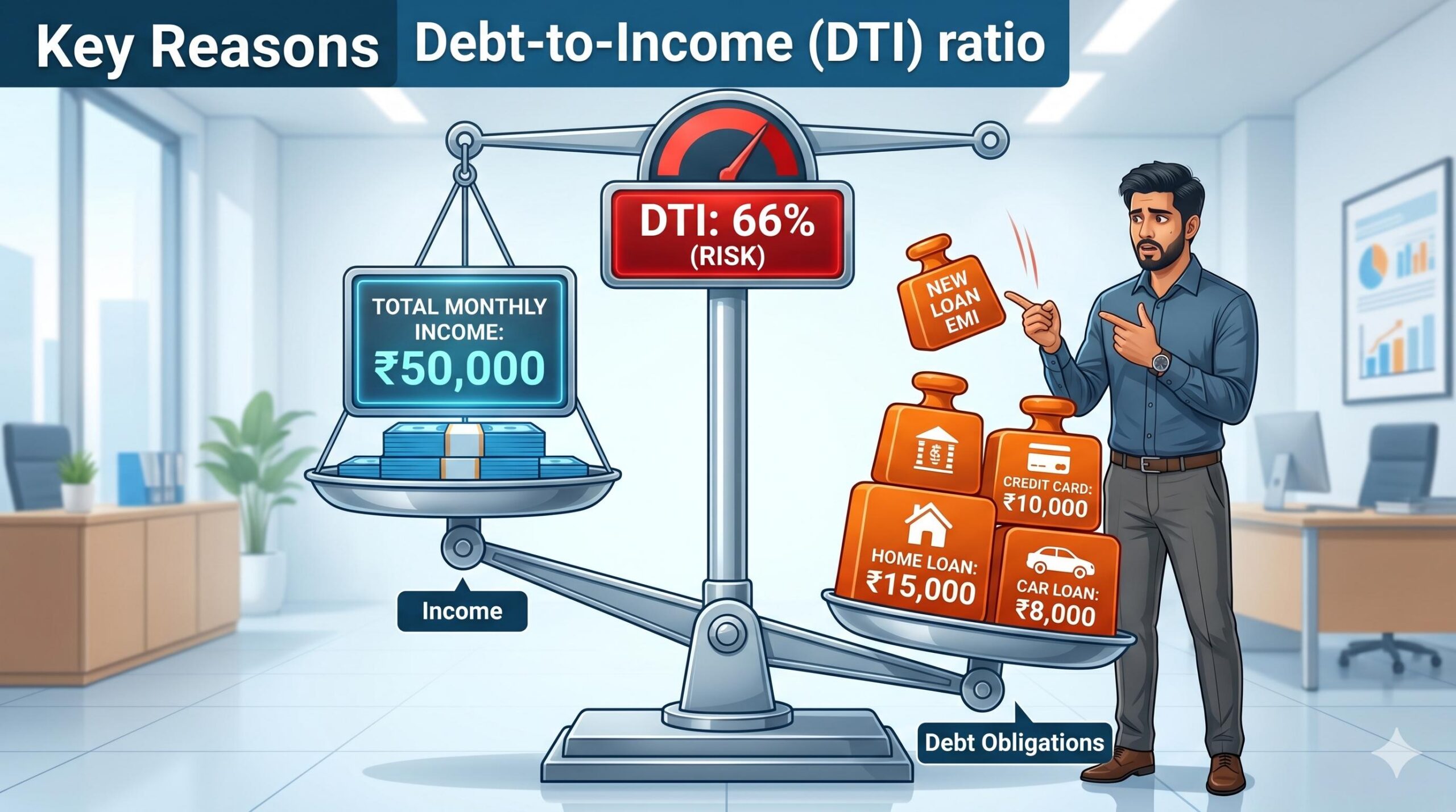 Infographic showing how high monthly debt affects loan eligibility