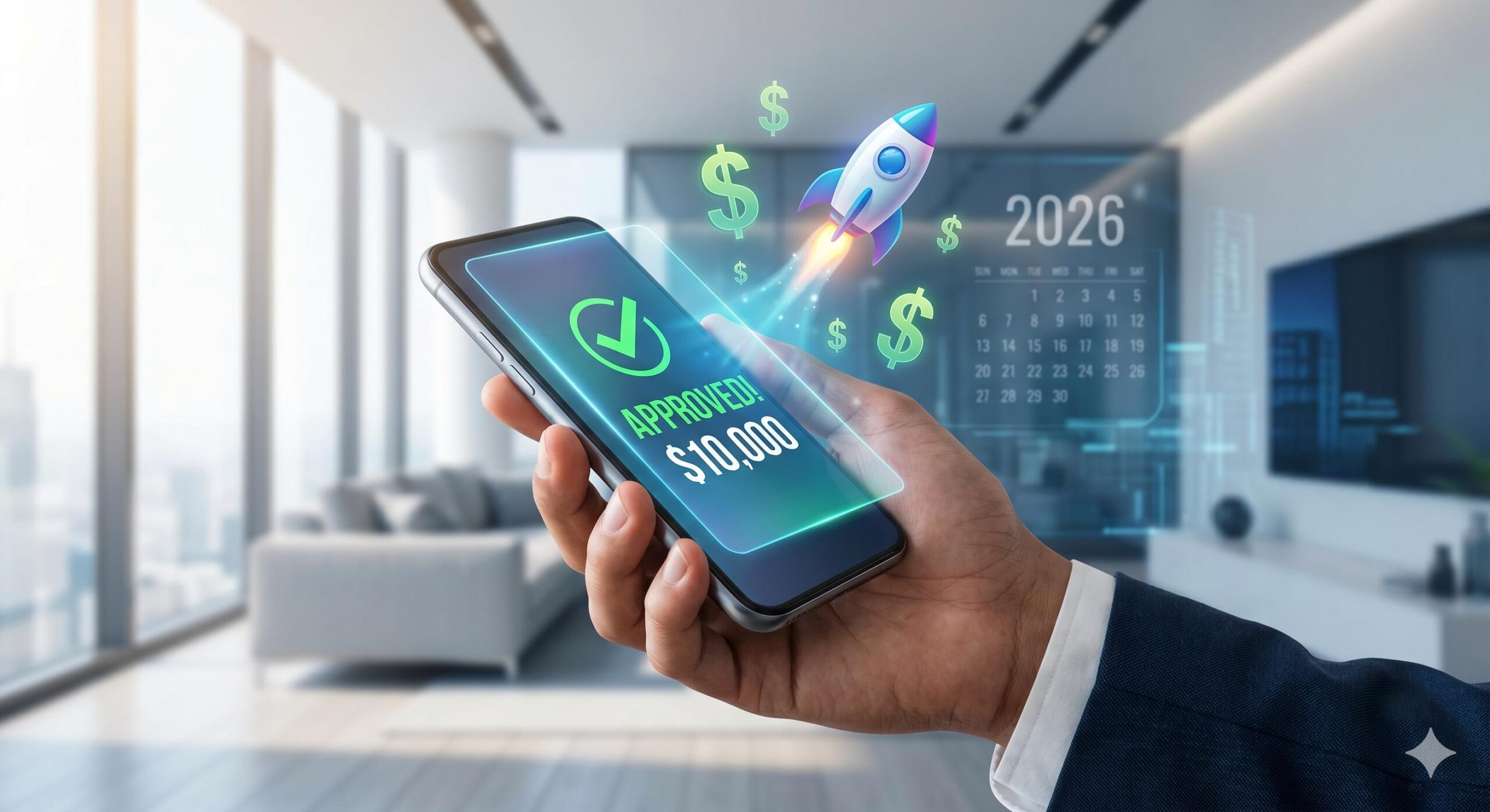 Modern professional with instant loan approval.