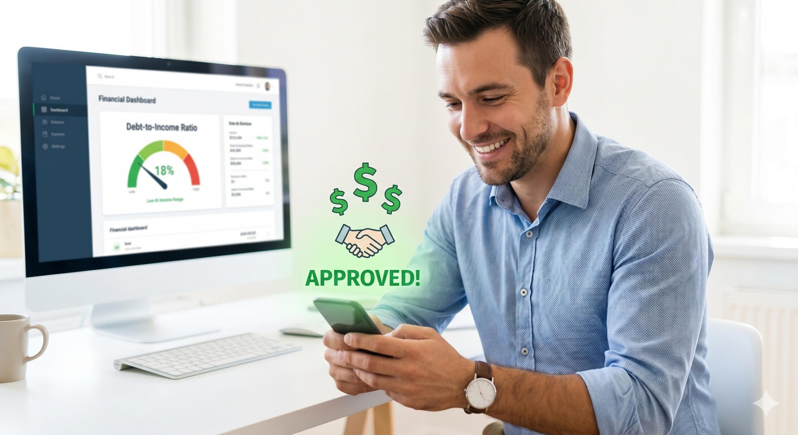 Smiling user celebrating successful loan verification.