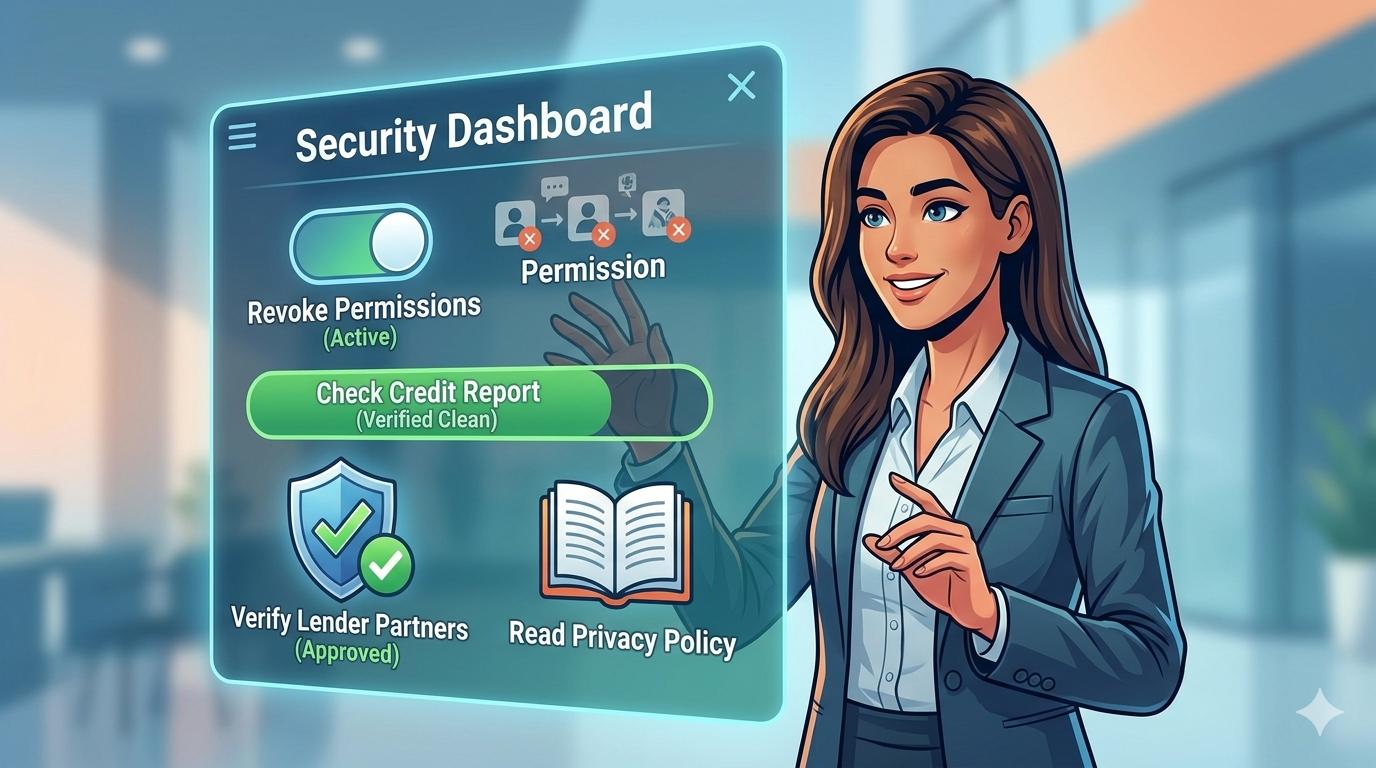 Visualization of a digital security dashboard used to manage app permissions and financial health.